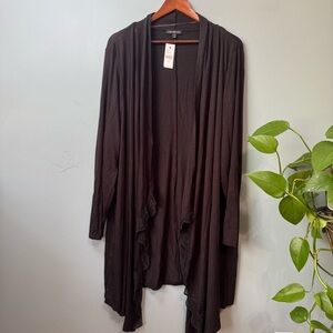 Lane Bryant Black Lace Trim Open Front Waterfall Cardigan. NWT. Size 26/28